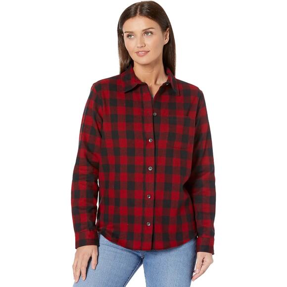 L.L. Bean Scotch Plaid Shirt Red Black Size Womens Small Flannel Long Sleeve‎ - Picture 1 of 10